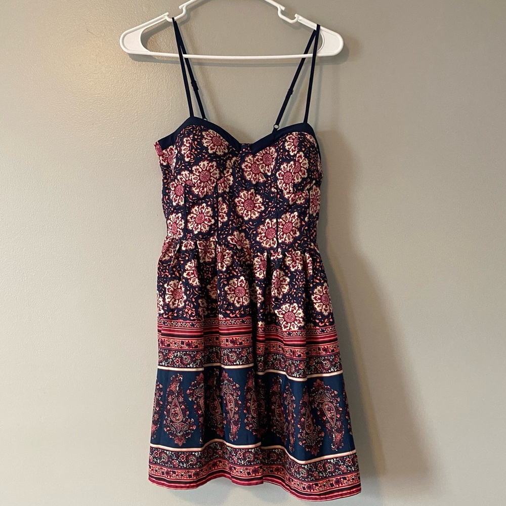 Pink and blue print dress